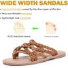 image:imageRuiee Wide Width Sandals for Women Summer Wide Feet Flip Flops Flat Slides Casual Braided Comfort Slip on Breathable Thong Cute SandalTan Pu 8009