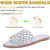 image:imageRuiee Wide Width Sandals for Women Summer Wide Feet Braided Flat Slides Casual Comfort Fashion Open Toe Slip on Breathable Cute SandalSliver Pu 774