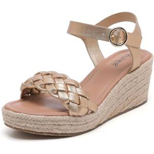 image:imageRuiee Wide Width Wedges Sandals for Women Summer Platform Espadrille Wedge Heels Wide Feet Braided Ankle Strap Womens Dressy SandalGold 0903