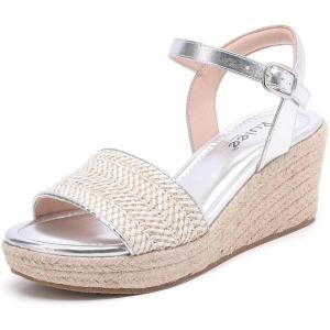 image:imageRuiee Wide Width Wedges Sandals for Women Summer Platform Espadrille Wedge Heels Wide Feet Braided Ankle Strap Womens Dressy SandalSilver 1103
