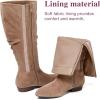 image:imageRuiee Womens Extra Wide Calf Knee High Boots True Wide Width Long Slouchy Boots for Ladies Low Flat Heel Casual Combat Tall Boots for WomenBeige Mf 368