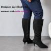 image:imageRuiee Womens Extra Wide Calf Knee High Boots True Wide Width Long Slouchy Boots for Ladies Low Flat Heel Casual Combat Tall Boots for WomenBlack Mf 371