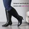 image:imageRuiee Womens Extra Wide Calf Knee High Boots True Wide Width Long Slouchy Boots for Ladies Low Flat Heel Casual Combat Tall Boots for WomenBlack Pu 371