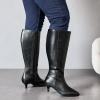 image:imageRuiee Womens Extra Wide Calf Knee High Boots True Wide Width Long Slouchy Boots for Ladies Low Flat Heel Casual Combat Tall Boots for WomenBlack Pu 371