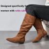 image:imageRuiee Womens Extra Wide Calf Knee High Boots True Wide Width Long Slouchy Boots for Ladies Low Flat Heel Casual Combat Tall Boots for WomenBrown Mf 368