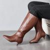 image:imageRuiee Womens Extra Wide Calf Knee High Boots True Wide Width Long Slouchy Boots for Ladies Low Flat Heel Casual Combat Tall Boots for WomenBrown Pu 371