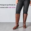 image:imageRuiee Womens Extra Wide Calf Knee High Boots True Wide Width Long Slouchy Boots for Ladies Low Flat Heel Casual Combat Tall Boots for WomenBrown Pu 371