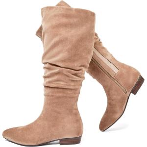 image:imageRuiee Womens Extra Wide Calf Knee High Boots True Wide Width Long Slouchy Boots for Ladies Low Flat Heel Casual Combat Tall Boots for WomenBeige Mf 368