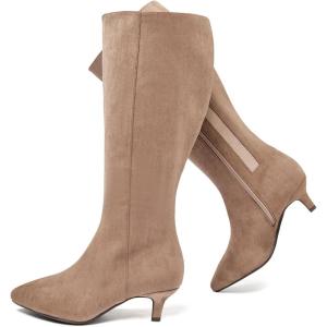 image:imageRuiee Womens Extra Wide Calf Knee High Boots True Wide Width Long Slouchy Boots for Ladies Low Flat Heel Casual Combat Tall Boots for WomenBeige Mf 371
