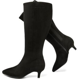image:imageRuiee Womens Extra Wide Calf Knee High Boots True Wide Width Long Slouchy Boots for Ladies Low Flat Heel Casual Combat Tall Boots for WomenBlack Mf 371
