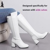 image:imageRuiee Womens Extra Wide Calf Knee High Boots True Wide Width Chunky Heeled Boot Comfortable Plus Size Tall Long Gogo Boots for WomenWhite Pu 370