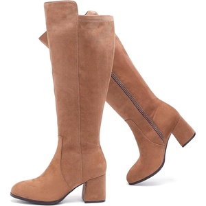 image:imageRuiee Womens Extra Wide Calf Knee High Boots True Wide Width Chunky Heeled Boot Comfortable Plus Size Tall Long Gogo Boots for WomenTan Mf 370