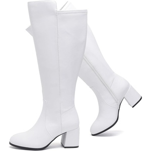 image:imageRuiee Womens Extra Wide Calf Knee High Boots True Wide Width Chunky Heeled Boot Comfortable Plus Size Tall Long Gogo Boots for WomenWhite Pu 370