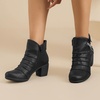 image:imageRuiee Ankle Boots for Women Fashion Heeled Booties  Chunky Heeled Booties Classic Versatile Lug Sole Faux Leather Microfiber Round Closed ToeBlack Bmf 303
