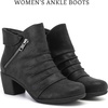 image:imageRuiee Ankle Boots for Women Fashion Heeled Booties  Chunky Heeled Booties Classic Versatile Lug Sole Faux Leather Microfiber Round Closed ToeBlack Bmf 303