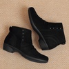 image:imageRuiee Ankle Boots for Women Fashion Heeled Booties  Chunky Heeled Booties Classic Versatile Lug Sole Faux Leather Microfiber Round Closed ToeBlack Mf 981