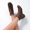 image:imageRuiee Ankle Boots for Women Fashion Heeled Booties  Chunky Heeled Booties Classic Versatile Lug Sole Faux Leather Microfiber Round Closed ToeBrown Bmf 981