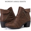 image:imageRuiee Ankle Boots for Women Fashion Heeled Booties  Chunky Heeled Booties Classic Versatile Lug Sole Faux Leather Microfiber Round Closed ToeBrown Bmf 303