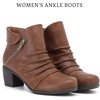 image:imageRuiee Ankle Boots for Women Fashion Heeled Booties  Chunky Heeled Booties Classic Versatile Lug Sole Faux Leather Microfiber Round Closed ToeBrown Pu 303