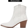 image:imageRuiee Ankle Boots for Women Fashion Heeled Booties  Chunky Heeled Booties Classic Versatile Lug Sole Faux Leather Microfiber Round Closed ToeWhite Pu 969