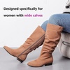 image:imageRuiee Womens Extra Wide Calf Knee High Boots True Wide Width Long Slouchy Boots for Ladies Low Flat Heel Casual Combat Tall Boots for WomenTan Mf 368