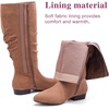 image:imageRuiee Womens Extra Wide Calf Knee High Boots True Wide Width Long Slouchy Boots for Ladies Low Flat Heel Casual Combat Tall Boots for WomenTan Mf 368