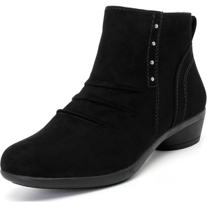 image:imageRuiee Ankle Boots for Women Fashion Heeled Booties  Chunky Heeled Booties Classic Versatile Lug Sole Faux Leather Microfiber Round Closed ToeBlack Mf 981