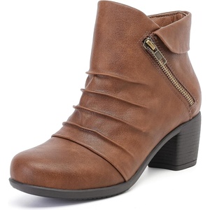 image:imageRuiee Ankle Boots for Women Fashion Heeled Booties  Chunky Heeled Booties Classic Versatile Lug Sole Faux Leather Microfiber Round Closed ToeBrown Pu 303
