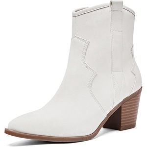 image:imageRuiee Ankle Boots for Women Fashion Heeled Booties  Chunky Heeled Booties Classic Versatile Lug Sole Faux Leather Microfiber Round Closed ToeWhite Pu 969