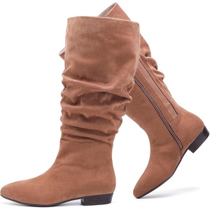 image:imageRuiee Womens Extra Wide Calf Knee High Boots True Wide Width Long Slouchy Boots for Ladies Low Flat Heel Casual Combat Tall Boots for WomenTan Mf 368