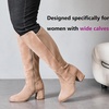 image:imageRuiee Extra Wide Calf Heeled Knee High Boots for Women  Extra Wide Calf True Wide Width Gogo Boots Chunky Heeled Plus Size Classic VersatileBeige Mf 370