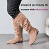 image:imageRuiee Extra Wide Calf Knee High Boots for Women  Extra Wide Calf True Wide Width Kitten Heel Plus Size Classic Versatile Comfort SlouchyBeige Mf 368