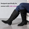 image:imageRuiee Extra Wide Calf Knee High Boots for Women  Extra Wide Calf True Wide Width Kitten Heel Plus Size Classic Versatile Comfort SlouchyBlack Mf 368