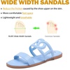 image:imageRuiee Wide Width Sandals for Women Summer Flat Slides Casual Braided Wide Feet Sandal Comfort Slip on Sandals Open Toe Beach Shoes for WomenBlue Pu 8007