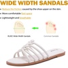 image:imageRuiee Wide Width Sandals for Women Summer Flat Slides Casual Braided Wide Feet Sandal Comfort Slip on Sandals Open Toe Beach Shoes for WomenWhite Pu 8006