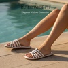 image:imageRuiee Wide Width Sandals for Women Summer Flat Slides Casual Braided Wide Feet Sandal Comfort Slip on Sandals Open Toe Beach Shoes for WomenWhite Pu 8006