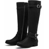 image:imageRuiee Womens Knee High Boots Fall Winter Fashion Boot  Riding Casual Versatile Comfort Lug Sole Faux Leather Round Toe Side ZipperBlack Pu 305