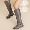 image:imageRuiee Womens Knee High Boots Fall Winter Fashion Boot  Riding Casual Versatile Comfort Lug Sole Faux Leather Round Toe Side ZipperDark Grey Pu 305