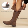 image:imageRuiee Womens Knee High Boots Fall Winter Fashion Boot  Riding Casual Versatile Comfort Lug Sole Faux Leather Round Toe Side ZipperTan Pu 305