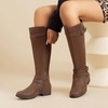 image:imageRuiee Womens Knee High Boots Fall Winter Fashion Boot  Riding Casual Versatile Comfort Lug Sole Faux Leather Round Toe Side ZipperTan Pu 305