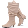 image:imageRuiee Extra Wide Calf Knee High Boots for Women  Extra Wide Calf True Wide Width Kitten Heel Plus Size Classic Versatile Comfort SlouchyLight Beige 1065