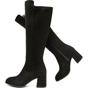 image:imageRuiee Extra Wide Calf Heeled Knee High Boots for Women  Extra Wide Calf True Wide Width Gogo Boots Chunky Heeled Plus Size Classic VersatileBlack Mf 370