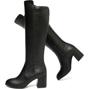 image:imageRuiee Extra Wide Calf Heeled Knee High Boots for Women  Extra Wide Calf True Wide Width Gogo Boots Chunky Heeled Plus Size Classic VersatileBlack Pu 370