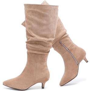 image:imageRuiee Extra Wide Calf Knee High Boots for Women  Extra Wide Calf True Wide Width Kitten Heel Plus Size Classic Versatile Comfort SlouchyBeige Mf 1065
