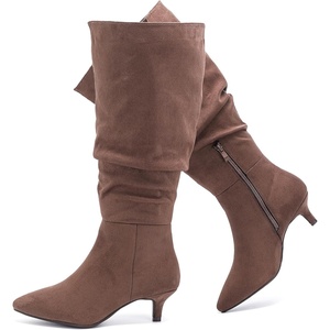 image:imageRuiee Extra Wide Calf Knee High Boots for Women  Extra Wide Calf True Wide Width Kitten Heel Plus Size Classic Versatile Comfort SlouchyBrown Mf 1065
