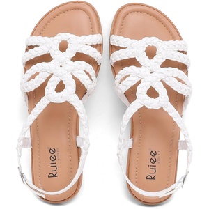 image:imageRuiee Wide Width Sandals for Women Summer Flat Slides Casual Braided Wide Feet Sandal Comfort Slip on Sandals Open Toe Beach Shoes for WomenWhite Pu 8010