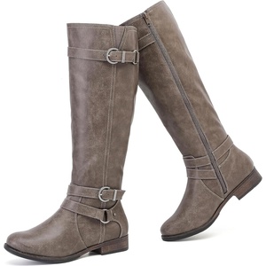 image:imageRuiee Womens Knee High Boots Fall Winter Fashion Boot  Riding Casual Versatile Comfort Lug Sole Faux Leather Round Toe Side ZipperDark Grey Pu 305