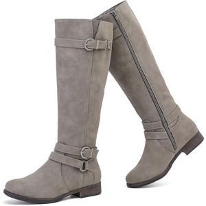 image:imageRuiee Womens Knee High Boots Fall Winter Fashion Boot  Riding Casual Versatile Comfort Lug Sole Faux Leather Round Toe Side ZipperGrey Pu 305