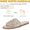 image:imageRuiee Wide Width Flat Sandals for Women  Wide Width Sandals XWide Feet Slides Summer Braided Flat Slides Versatile Fashion ComfortGold Pu 774