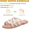 image:imageRuiee Wide Width Sandals for Women Summer Wide Feet Flip Flops Flat Slides Casual Braided Comfort Slip on Breathable Cute SandalNude Pu 780